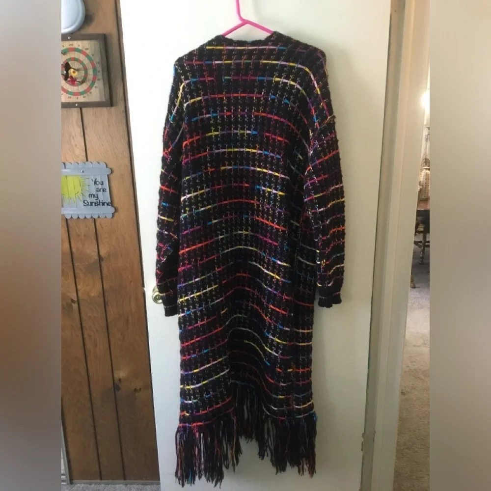 Multicolor Fringe Knit Coat - Picture 9 of 10